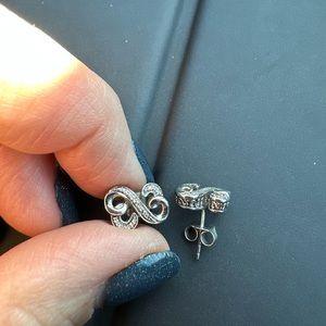 Jane Seymour Open Hearts Sterling Silver Diamond Stud Earrings